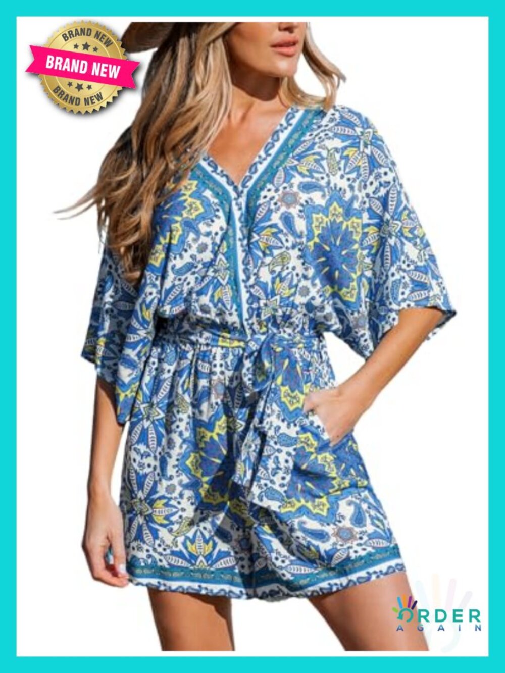 V Neck Short Sleeve Wide Leg Loose Fit Mini Jumpsuit Romper